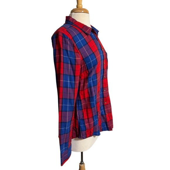 Merona Red and Blue Plaid Women's Flannel Button Down Shirt size Medium - Picture 3 of 4